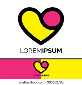 Bold conceptual abstract modern pink and yellow heart logo icon design