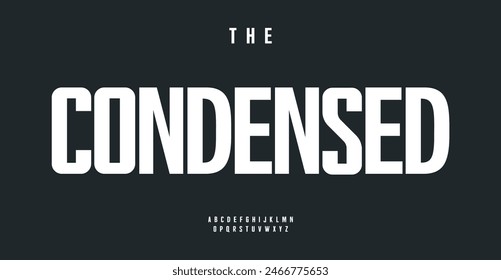 Bold condensed uppercase font. Modern sans-serif typeface, clean and minimal design. Perfect for headlines, posters, branding, and advertisements. Stylish and professional text. Vector typeset.