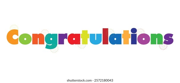 Bold Congratulations colorful Letter fonts with fireworks on a white background