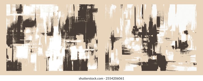 Bold contrasts of black and cream create dynamic vertical streaks with textured edges, evoking rhythm and intensit. Paint on canvas texture backgrounds, modern abstract backdrop designs
