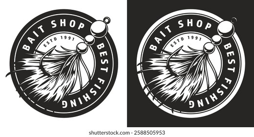 A bold and creative logo showcases the name of a bait shop established in 1991. The design features a fishing lure and emphasizes best fishing appealing to outdoor sport lovers.