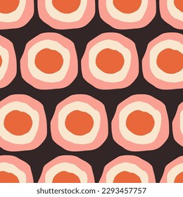Bold creative seamless pattern in Mid Century Style. Vintage abstract texture with big circles. Dotted retro background