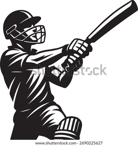 Bold cricket batter silhouette ready to hit the ball action sports graphic vector