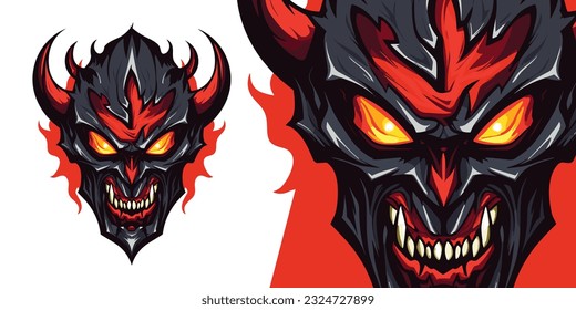 Bold Crimson Devil Mascot: Eye-catching Vector Graphic for Competitive Gaming and Sports