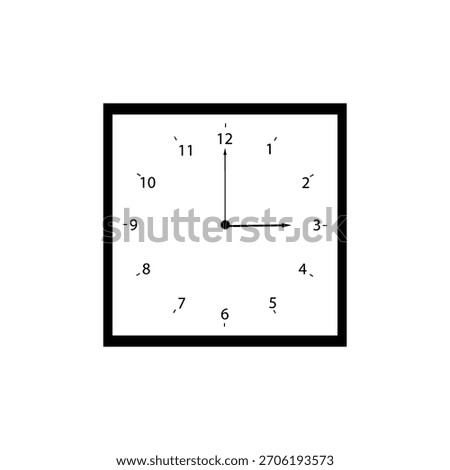 A bold, crisp representation of a classic analog wall clock displaying three oclock exactly, ideal for topics related to precision, punctuality, and office productivity.