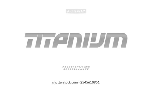 Alfabeto recortado audaz, letras en cursiva con elegante gradiente de titanio pulido, fuente dinámica futurista impactante para la marca tecnológica, logotipos de carreras, títulos industriales llamativos. Vector typeset.