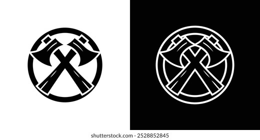 Bold Crossed Axes in Circle Emblem - Monochrome Versatile Logo