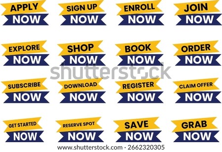 Bold CTA Call to Action Banner Set – Apply Now, Sign Up, Download, Shop and Order Tags for Web and Marketing Use