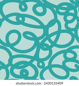 Bold Curly Lines pattern in Aquamarine colours. Abstract Squiggle Wavy print. Naive playful squiggle background. Childish, Doodle drawing. Vector illustration.