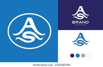 Bold and curly style letter logo using alphabets A and S suitable for restaurant, fashion, professional business, creative and art brands with logo variation and colors for branding designs