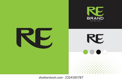 Bold and curly style letter logo using alphabets R and E suitable for restaurant, fashion, professional business, creative and art brands with logo variation and colors for branding designs