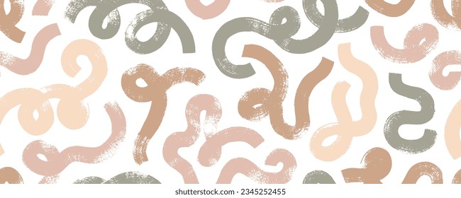 Bold curved colorful lines and squiggles seamless banner design. Seamless pattern with thick doodle smears. Creative grunge style art background for children or trendy design with basic line shapes.