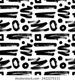 Bold curved lines doodle seamless pattern with circle. Brush drawn vector geometric shapes. Thick and bold shapes, texture lines. Grunge abstract modern forms. Trendy vector design with squiggles.