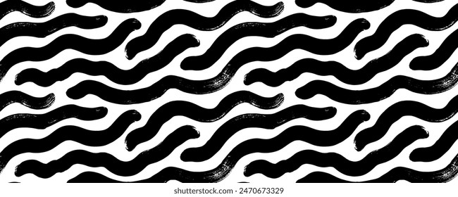 Bold curved lines doodle seamless pattern. Hand drawn organic thick wavy strokes background. Creative abstract squiggle style background. Brush drawn wavy bold rounded lines. Freehand scribbles.