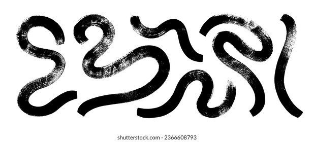 Bold curved lines and squiggles vector collection. Hand drawn design banner with wavy brush strokes. Biological rough smears, organic shapes. Creative abstract collage shapes and curved bold lines.