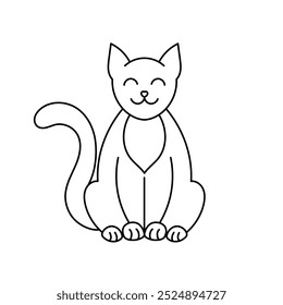 Bold cute cat illustration for children. Hand drawn kitty for coloring book with thick lines.