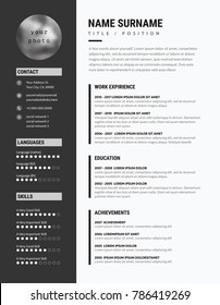 Bold CV / Resume - Minimalist Modern Sleek Design - Black And White Vector