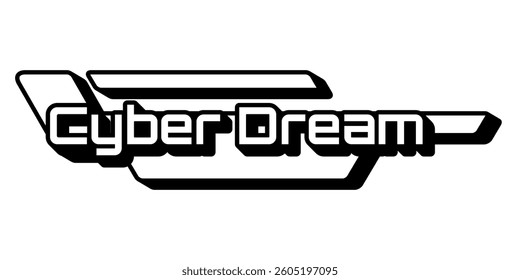 Bold Cyber Dream logo with a futuristic Y2K-inspired design in black and white. Features sleek, geometric typography and dynamic shapes, perfect for tech, cyberpunk, and modern digital-themed projects