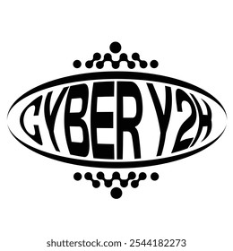 Bold 'Cyber Y2K' Typography Inflated in a Circle with Y2K Style Circle Blob Decorations