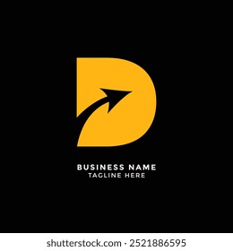A bold D arrow yellow arrow within a stylized letter D suggests movement and direction, ideal for branding.