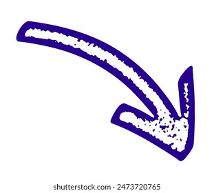 A bold dark blue arrow curving downwards, featuring a textured design. Vector illustration perfect for indicating direction or movement.