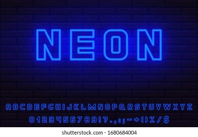 conjunto de fuentes neon color azul oscuro editable negrita. colección de letras numerales símbolos símbolos símbolos