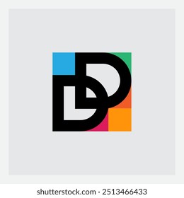 Bold DD Monogram: Vibrant Squares Meet Sleek Letters. Modern Logo Design Bursts with Color and Confidence. Perfect for Dynamic Branding!
