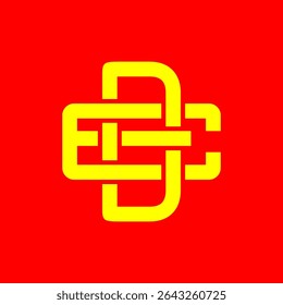Bold DE Monogramm Symbol in Gelb auf rotem Hintergrund - Modernes abstraktes Logo-Design