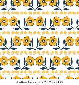 Bold Decorative Yellow Botanical Flower Pattern. Perfect for a variety of uses such as fabric prints, wallpaper, or digital backgrounds, adding a touch of nature-inspired beauty to any space