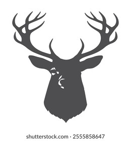 A bold deer head silhouette featuring prominent antlers and a strong, elegant profile, symbolizing wilderness, grace, and majesty.