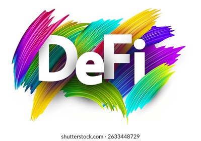Texto DeFi em negrito com fonte branca sobre plano de fundo pincelado vibrante. Ilustração vetorial.