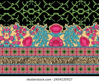 Bold Design Art Digital Textile Design for Shirts and Dupatta Colorful Flowers and Ornaments Designs Shirt Design with Elegant Colors