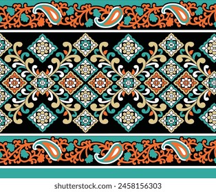 Bold Design Art Digital Textile Design for Shirts and Dupatta Colorful Flowers and Ornaments Designs Shirt Design with Elegant Colors