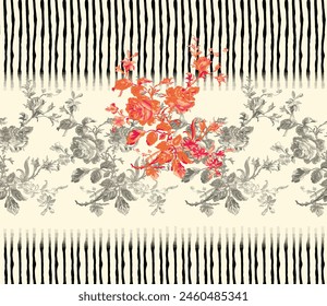 Bold Design Art Digital Textile Design for Shirts and Dupatta Colorful Flowers and Ornaments Designs Shirt Design with Elegant Colors