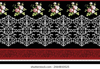 Bold Design Art Digital Textile Design for Shirts and Dupatta Colorful Flowers and Ornaments Designs Shirt Design with Elegant Colors