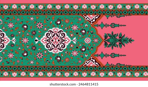 Bold Design Art Digital Textile Design for Shirts and Dupatta Colorful Flowers and Ornaments Designs Shirt Design with Elegant Colors