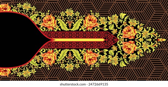 Bold Design Art Digital Textile Design for Shirts and Dupatta Colorful Flowers and Ornaments Designs Shirt Design with Elegant Colors