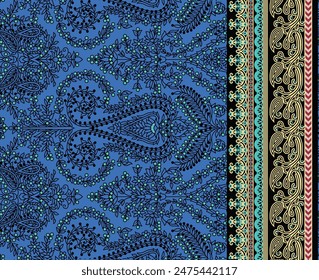 Bold Design Art Digital Textile Design for Shirts and Dupatta Colorful Flowers and Ornaments Designs Shirt Design with Elegant Colors