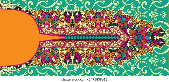 Arte de diseño audaz Diseño textil digital para camisas y Dupatta Colorido Flores y ornamentos Diseños Diseño de camisetas con Colores elegantes