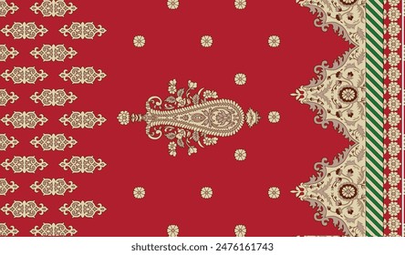 Bold Design Art Digital Textile Design for Shirts and Dupatta Colorful Flowers and Ornaments Designs Shirt Design with Elegant Colors