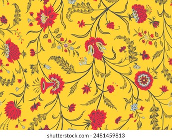Bold Design Art Digital Textile Design for Shirts and Dupatta Colorful Flowers and Ornaments Designs Shirt Design with Elegant Colors