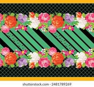 Bold Design Art Digital Textile Design für Shirts und Dupatta Bunte Blumen und Ornamente Designs Shirt Design mit eleganten Farben