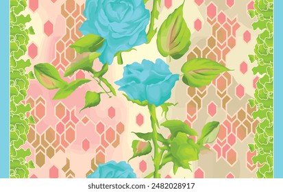 Bold Design Art Digital Textile Design for Shirts and Dupatta Colorful Flowers and Ornaments Designs Shirt Design with Elegant Colors