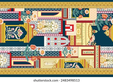 Bold Design Art Digital Textile Design für Shirts und Dupatta Bunte Blumen und Ornamente Designs Shirt Design mit eleganten Farben