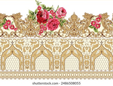 Bold Design Art Digital Textile Design for Shirts and Dupatta Colorful Flowers and Ornaments Designs Shirt Design with Elegant Colors