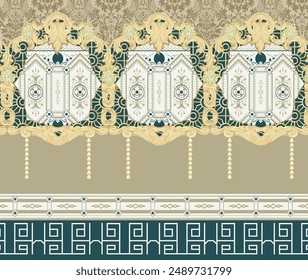 Bold Design Art Digital Textile Design for Shirts and Dupatta Colorful Flowers and Ornaments Designs Shirt Design with Elegant Colors