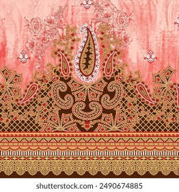 Bold Design Art Digital Textile Design for Shirts and Dupatta Colorful Flowers and Ornaments Designs Shirt Design with Elegant Colors