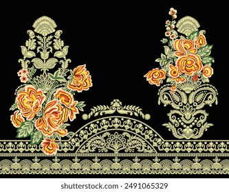 Bold Design Art Digital Textile Design for Shirts and Dupatta Colorful Flowers and Ornaments Designs Shirt Design with Elegant Colors