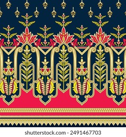 Bold Design Art Digital Textile Design for Shirts and Dupatta Colorful Flowers and Ornaments Designs Shirt Design with Elegant Colors