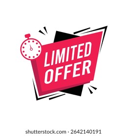 Bold design displays a red badge with 'Limited Offer' text and a clock symbol, ideal for attracting attention to temporary promotions and sales. Suitable for marketing materials.